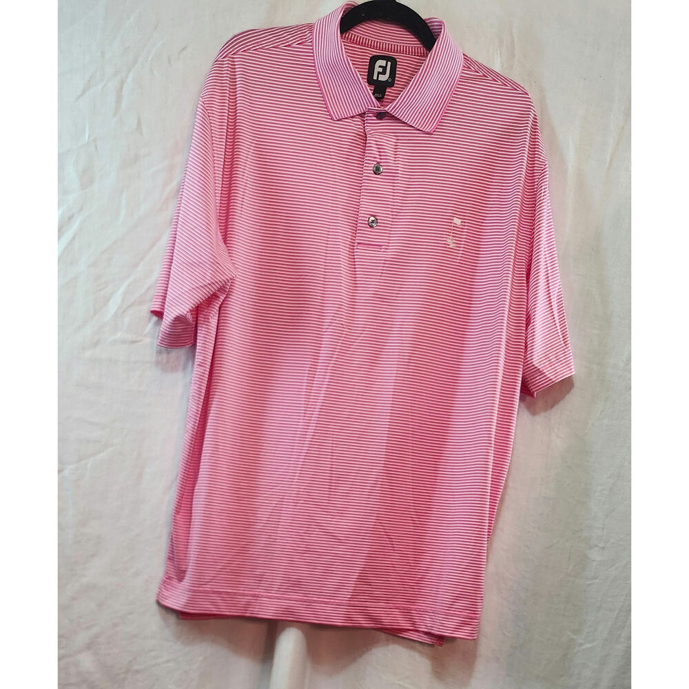 Mens Sz Large FootJoy Performance Jersey Golf Polo Short Sleeve Peache Stripe